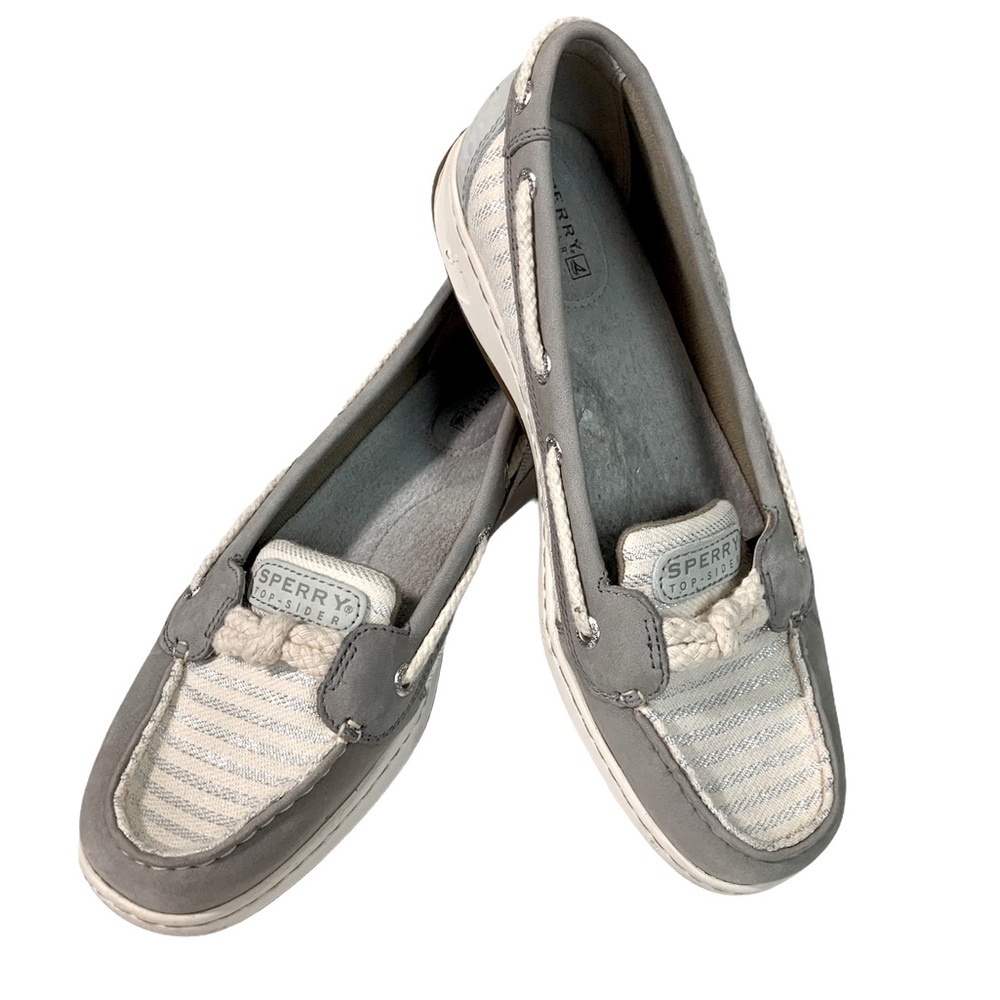 SPERRY Top Sider Loafers Gray Cream Leather Slip On Shoes Sz 8.5M